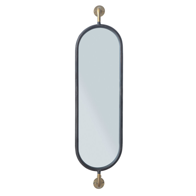 Oval Metal Framed Wall Mirror with Brackets, Black and Gold, Black