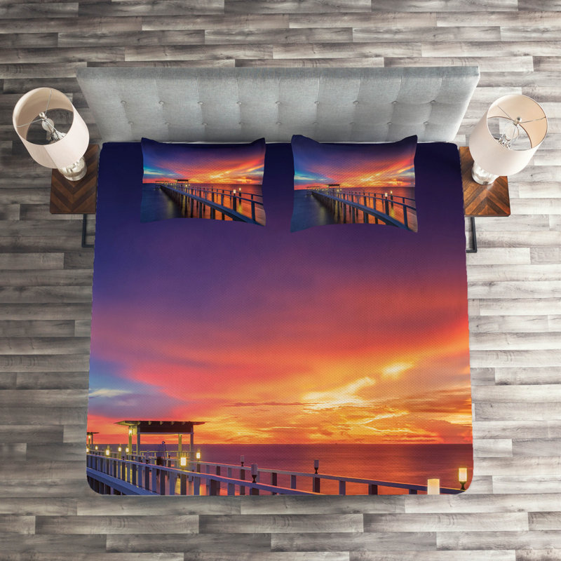 Landscape Coastal Coverlet, King Bedspread + 2 Shams