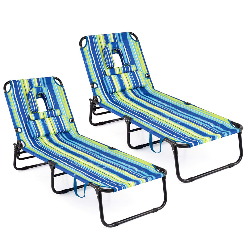 Lorali Outdoor Metal Chaise Lounge, Blue/Green