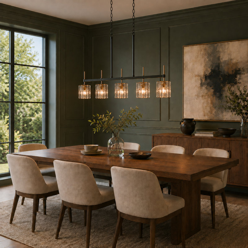 Éclairage pour îlot de cuisine 5 lumières l 35 po largeur doré / noir Quitman