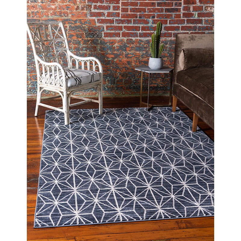 Tapis géométrique bleu / ivoire Heights, Rectangle 4 pi x 6 pi