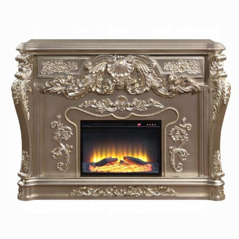 Esen LED Electric Fireplace, Scrolled Classical Silver Wood, 66 Inch