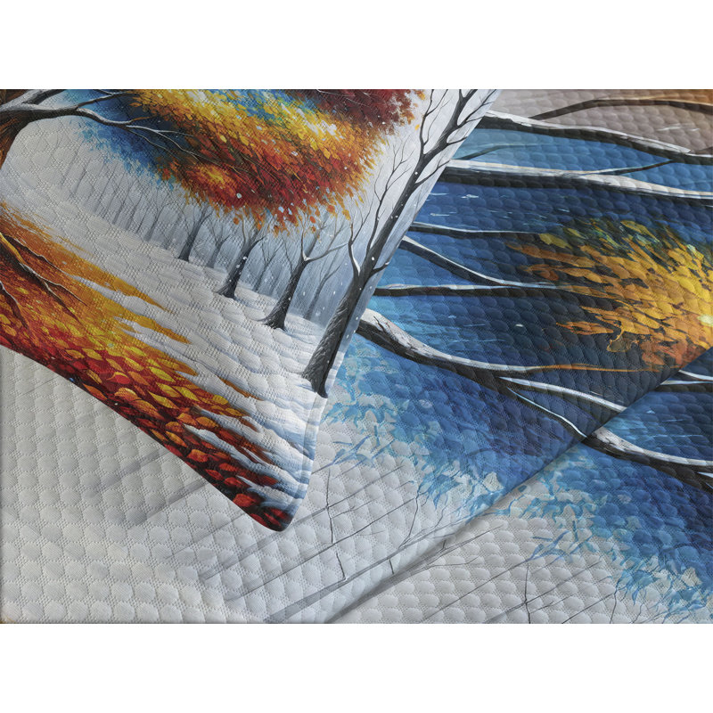 Colorful King Size Polyester Bedspread Set with Tree Design