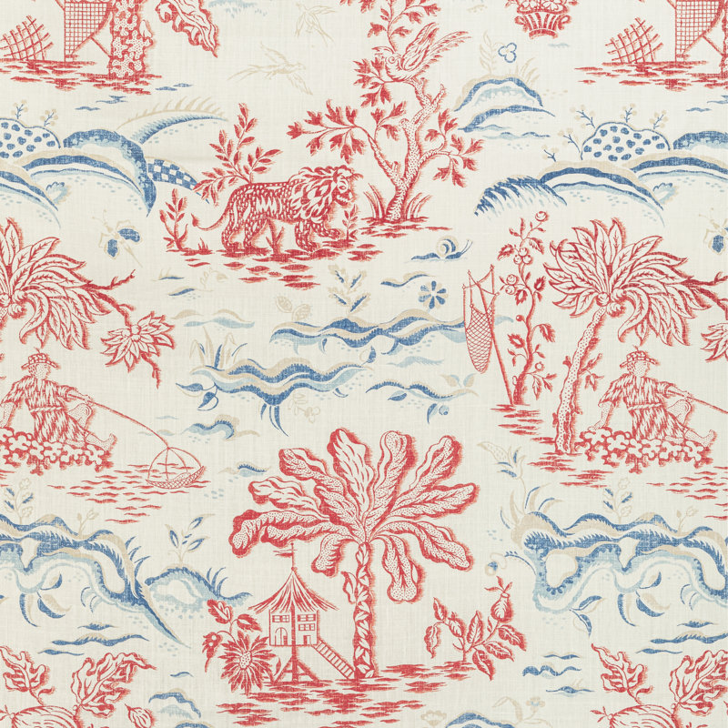 Manoir Valensole 100% Linen Fabric, Red/Blue