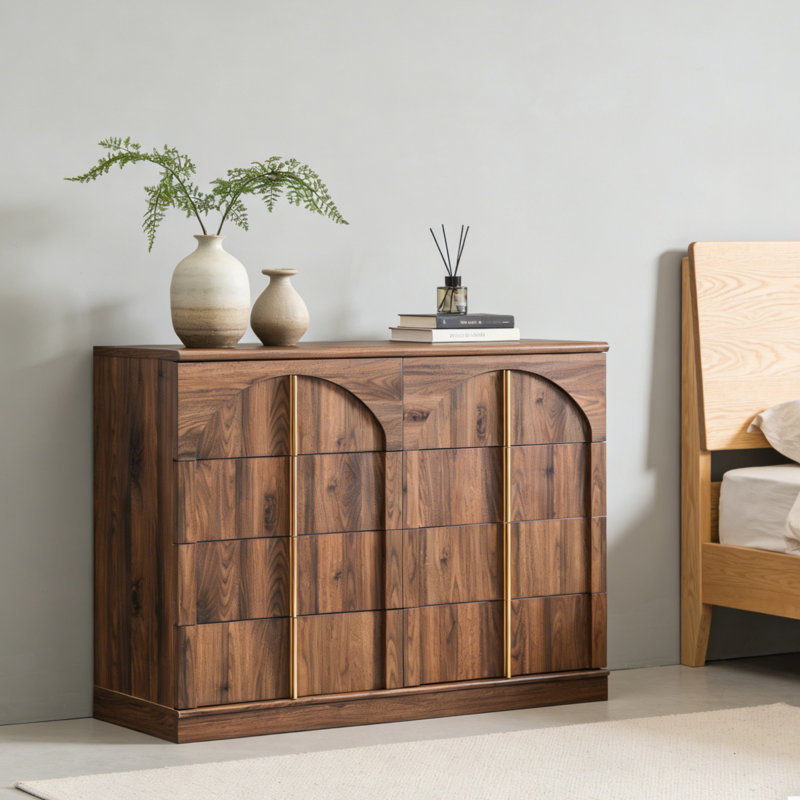 Modern 8 Drawer Dresser, Bedroom Dresser With Arched Panel, Brown