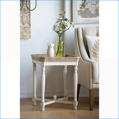 Table basse en bois naturel vieilli et blanc - Design polyvalent pour le salon, fabrication en bois de sapin durable