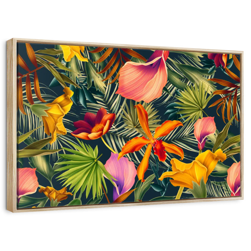 Floral tropical, Cadre flottant en bois naturel, 31 po x 21 po