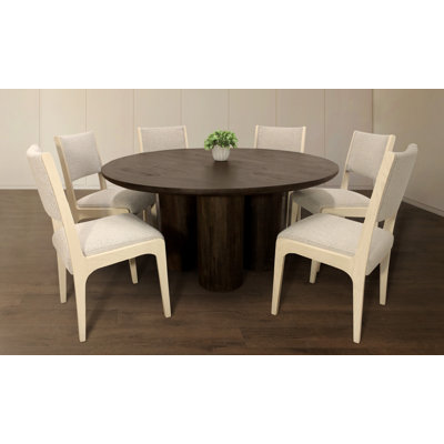 Inessa 63" Dining Table With 3 Sets Of Ash Side Chairs In Silver Boucle Linen