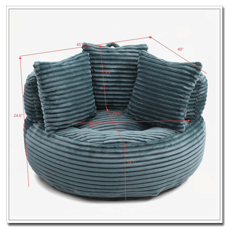 Grande chaise en velours côtelé avec bourre, Turquoise