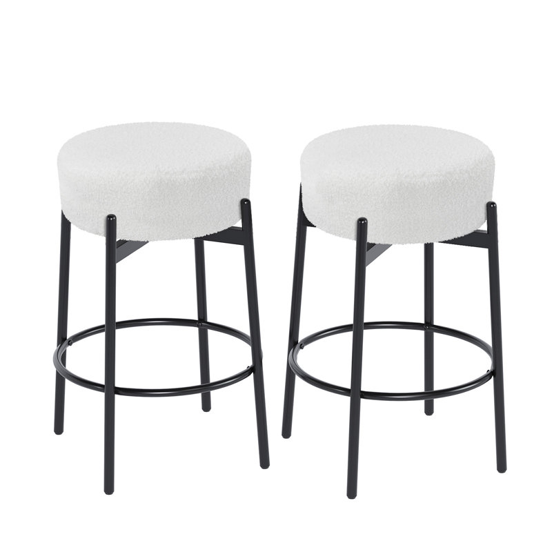 Ensemble de 4 tabourets de bar pivotants de 24 pouces avec siège en molleton noir, Blanc, 2
