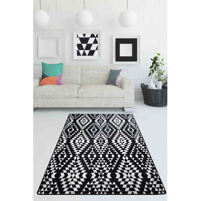 Premium Hall Carpet, 3.3 x 9.8 Feet, 100% Polyester | Antibacterial, Non-Slip Underside, Machine Washable | Pile Height: 0.2 in, Total Thickness: 0.4 in | Elegant White & Black Design for Living Room & Entryway