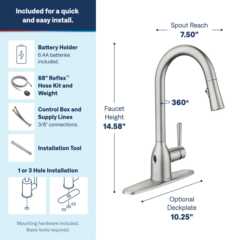 Moen Adler MotionSense Wave Single Handle Pulldown Kitchen Faucet with Power Clean Technology, Spot Resist Stainless