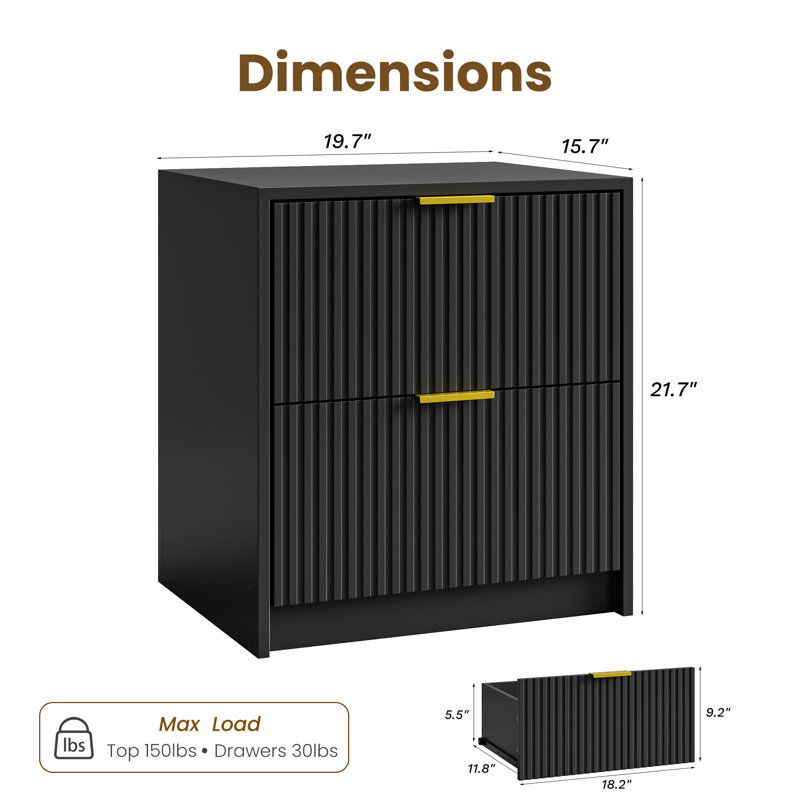 Nightstand With 2 Drawers (set Of 2), Black