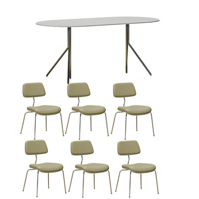 Table de salle à manger ovale en ardoise et acier inoxydable