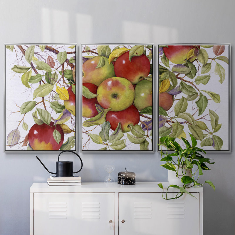 Pommes encadrées sur toile, ensemble de 3 pièces, H 24 po x l 48 po x P 2 po, Argenté