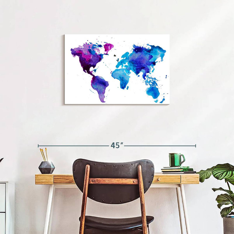 Aliaz Cool Hues World Map, 20" H x 30" W