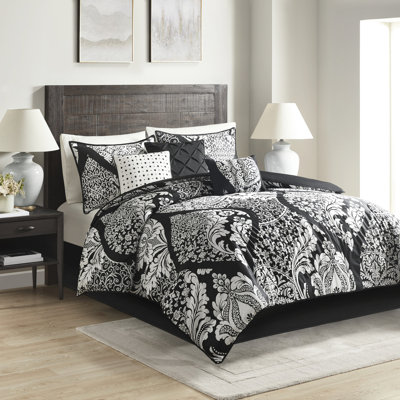 Couette 7 pièces King Size - Noir avec couvre-lit brodé