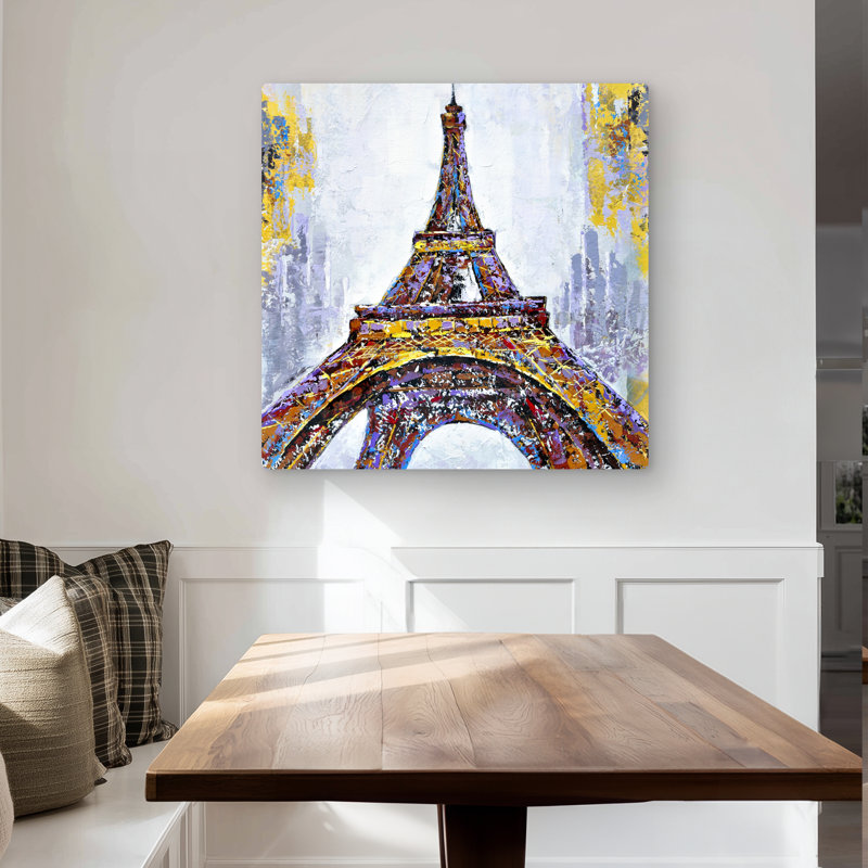 Abstract Paint Splash Eiffel Tower - Yellow Metal Print Decor