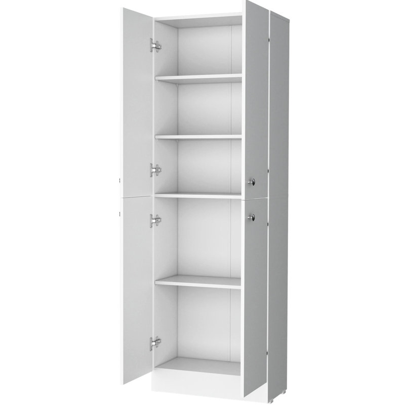 Élégant garde-manger blanc à 4 portes avec 5 tablettes pour la cuisine moderne, Blanc