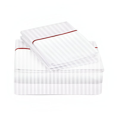 400TC Single Embroidery Sateen Stripe Cotton 4 Piece Sheet Set Fitted Sheet Fits Upto 16" Deep Pocket