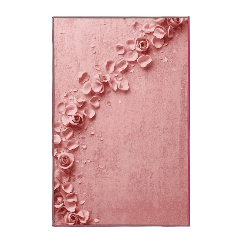 Soft Plush Fiqueroa Valentines Modern & Contemporary Abstract Area Rug in Pink – Rose Binding, 5x7