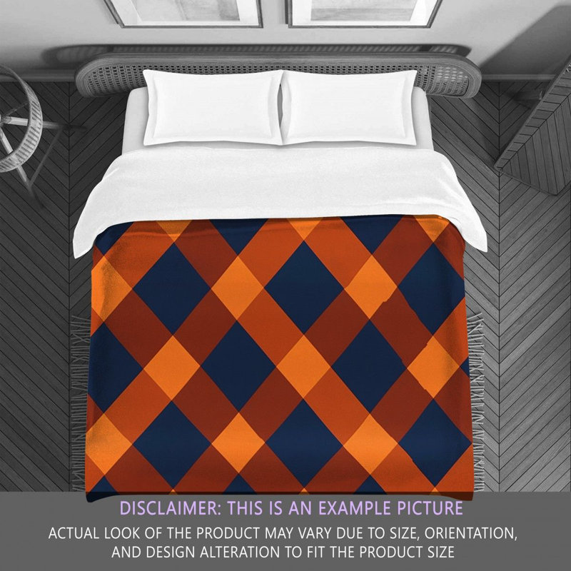Machine Printed Comforter, Queen Comforter, Navy/Orange Argyle