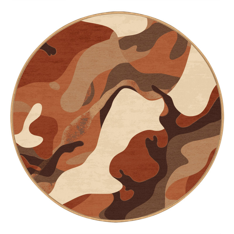 Tapis brun doux et moelleux à motif abstrait Elbridge, Rond 7 pi