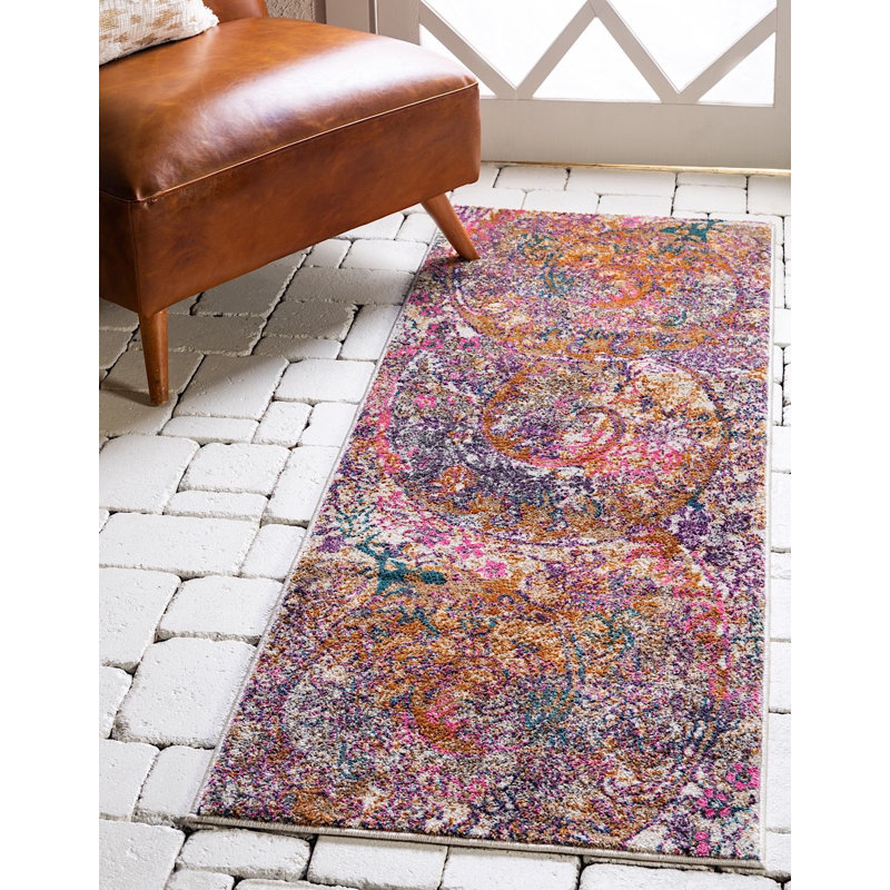 Tapis à motif oriental mauve / orange Mumford, Tapis de couloir 2 pi 7 po x 10 pi