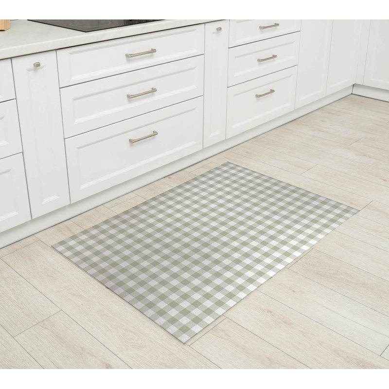 Proper Gingham Kitchen Mat, Rectangle 3' x 5', Light Green