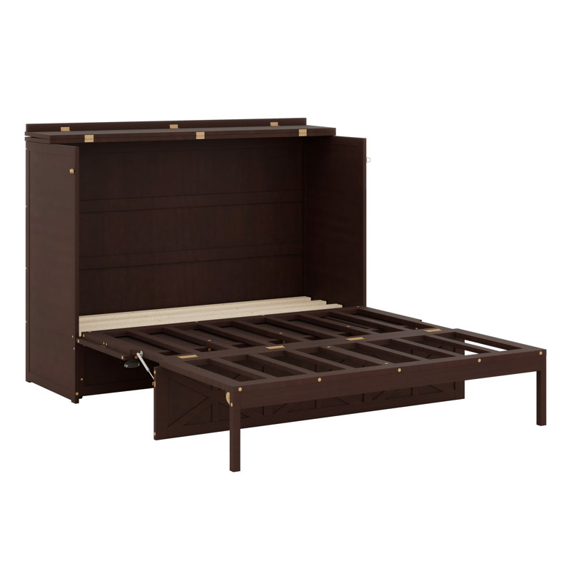Lit escamotable polyvalent avec grands tiroirs avec rangement dissimulé, Espresso brossé