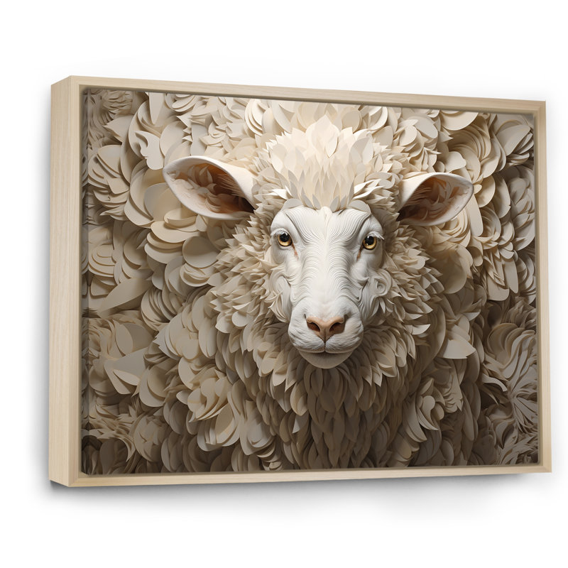 Cozy beige minimalisme mouton I sur toile, Cadre naturel flottant, 16" H x 32" W
