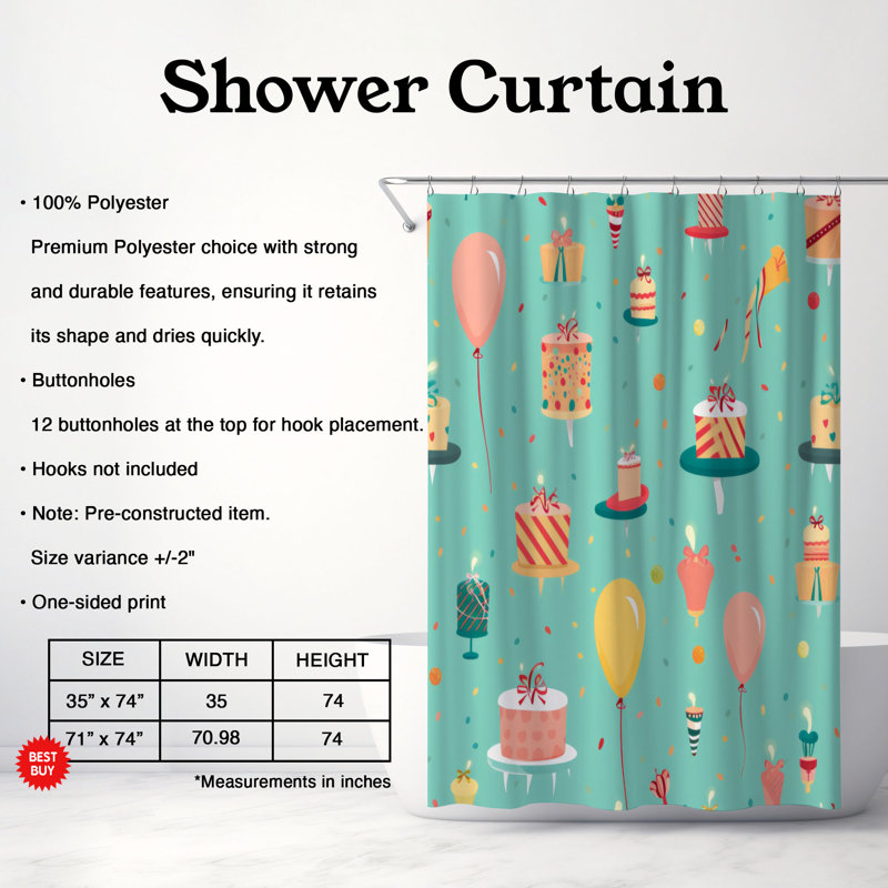 Party Delight - Rideau de douche Premium, H 74 po x l 71 po