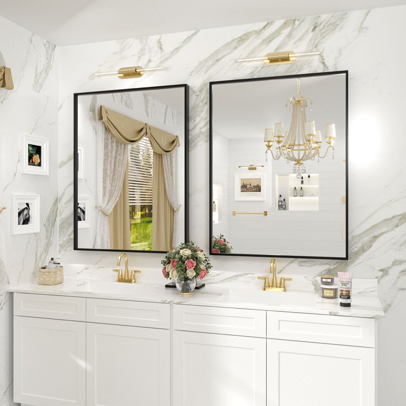 Amara Tempered Glass and Aluminum Alloy Framed French Cleat Mounted Wall Mirror, 40" x 30"
