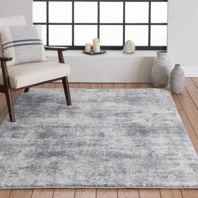 17 Stories Crewellwalk Cream/Blue 7 ft. 10 in. x 9 ft. 10 in. Abstract Indoor Polypropylene/Polyester Area Rug