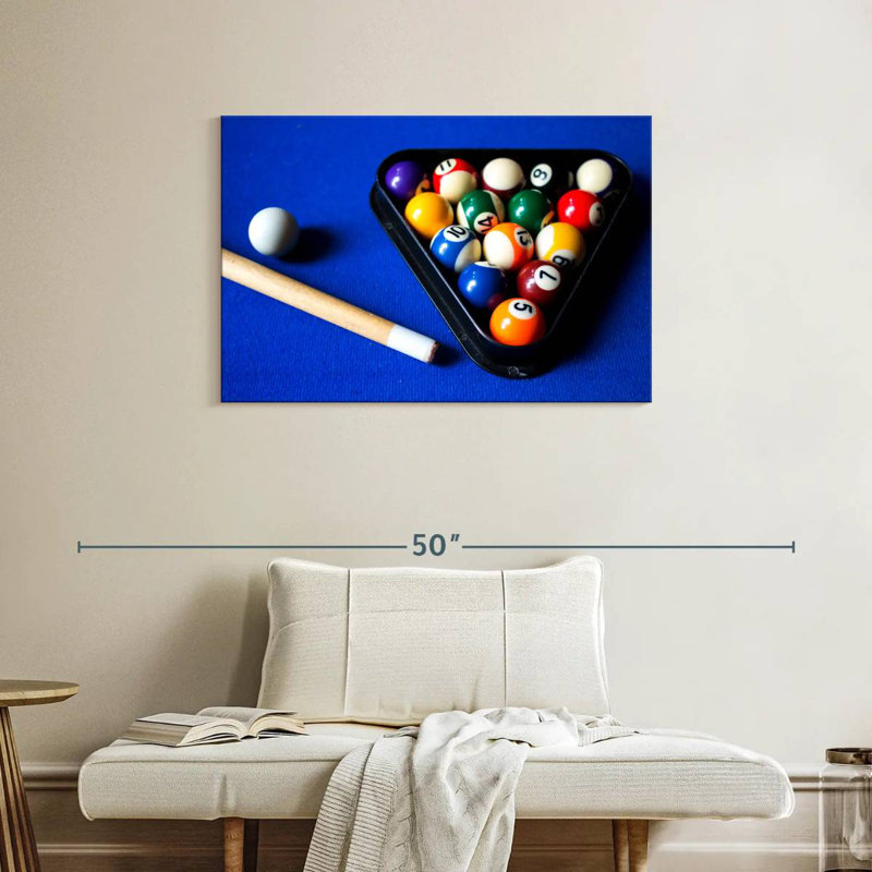 Boules de billard Senne sur table bleue, H 24 po x l 36 po