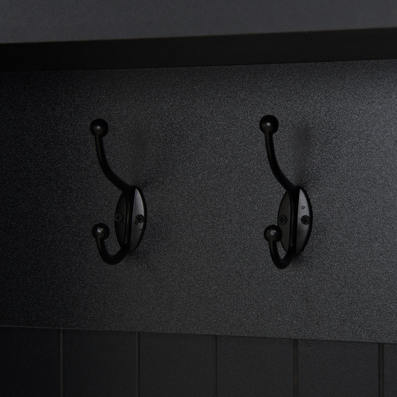 Farmhouse 59"W 3-In-1 Hall Tree - 8 Hooks & Open Compartments For Entryway/Mudroom, Black