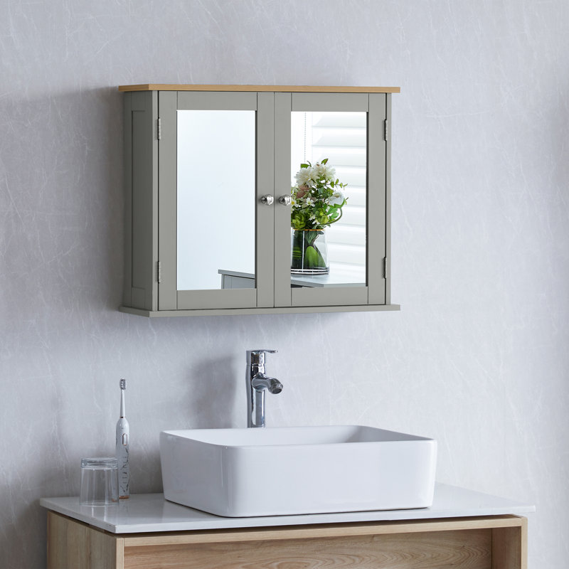 57cm x 47cm Surface Mount Mirror Cabinet, Grey
