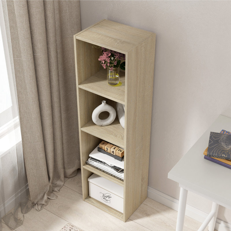 41.81 In. Tall Natural Oak Wood 4-Shelf Etagere Bookcase, (4 Shelves) 41.81"H x 11.81"W x 9.29"D, Brown