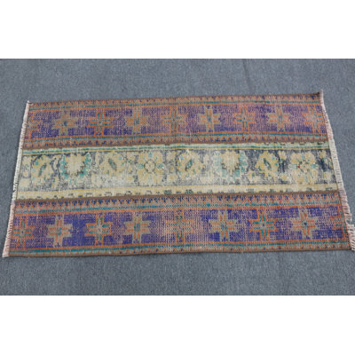 Vintage Blue Turkish Small Rug Ideal For Your Kitchen Or As A Bohemian Style Door Mat
