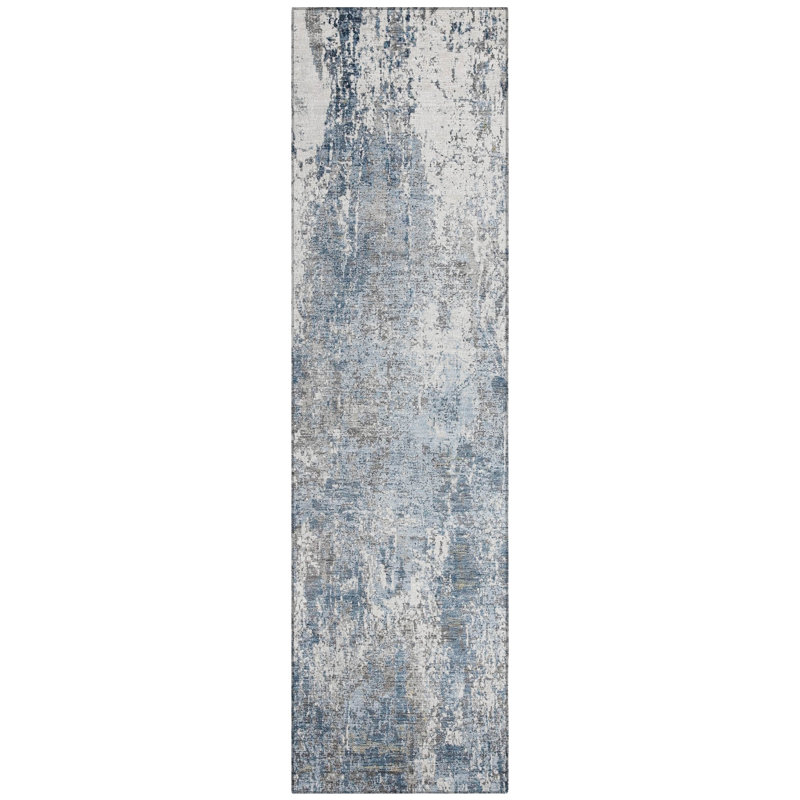 Machine Washable Indoor/Outdoor Xhevrie Blue Rug, Runner 2'3" x 7'6"