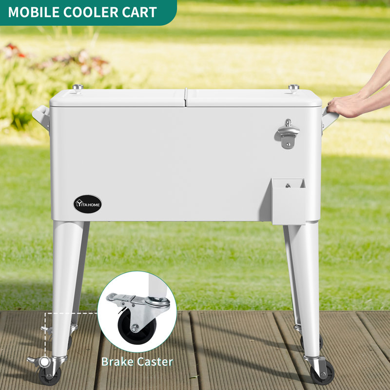 YITAHOME 80 Quarts Serving Station / Cart Cooler with wheels, White