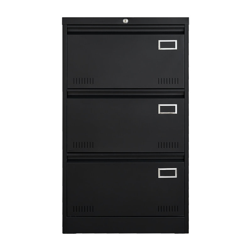 3 Drawer Locking Filing Cabinet In Metal, Office Document Storage, Generous Space, Stable Slide Track, - Build, Black Use Drawer, Black, & Body