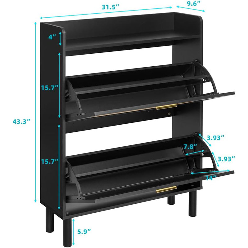 15 Pair Flip Down Shoe Storage, Black
