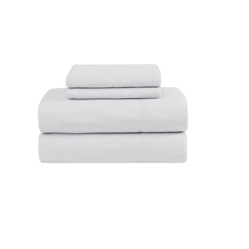 London Fog Herringbone Flannel Sheets, King Sheet Set + Fitted Sheet + 2 Pillowcases