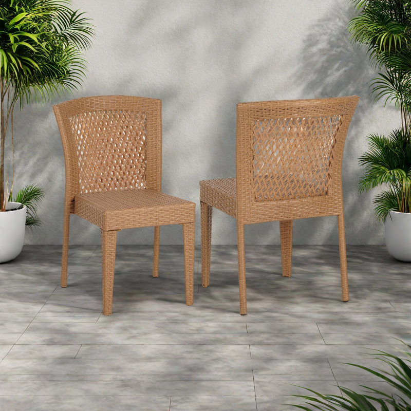Ensemble de 2 chaises empilables, Marron clair