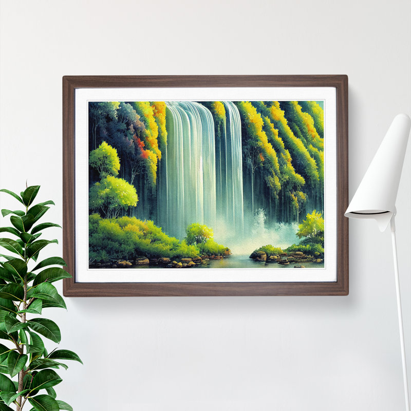 Lush Waterfall Vol.1 1 Piece Single Picture Frame Painting, 46cm H x 64cm W x 2cm D, Walnut