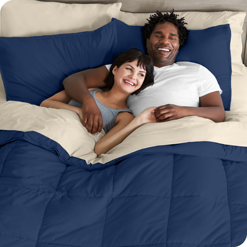 Microfiber Bed-In-A-Bag, Dark Blue/Sand, Full XL Comforter + 6 Additional Pieces