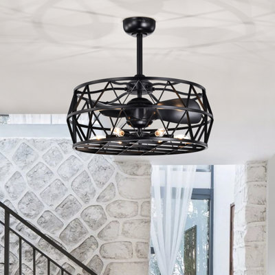 26 Inch Industrial-Contemporary Style Matte Black Oil-Rubbed Finish Ceiling Lighted Fan with Remote