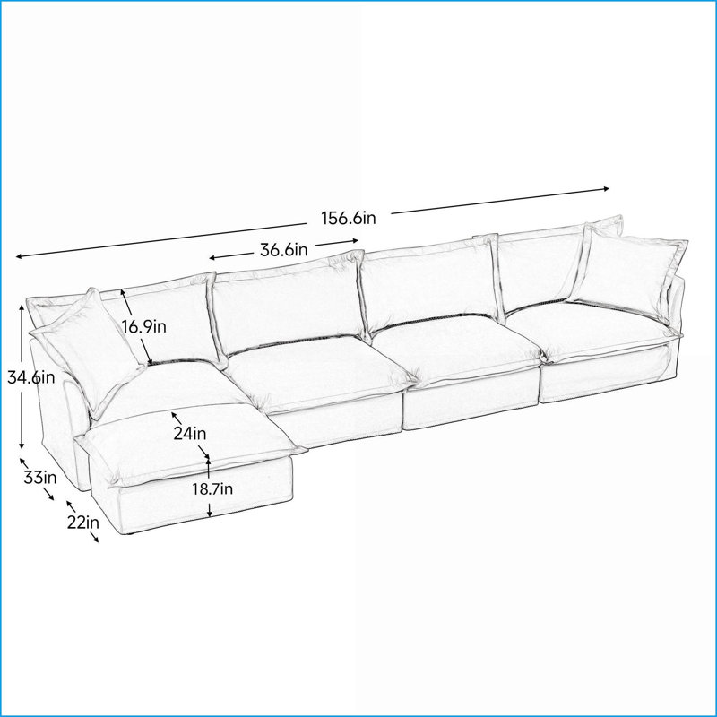 Canapé modulaire en L à 4 places profond avec housses modulaires | Crème | Chenille
