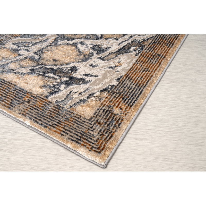 Tapis abstrait en polypropylène brun ou gris Quinetta, tapis contemporain - 5 x 8, 6 x 9, Rectangle 3 pi 11 po x 5 pi 3 po